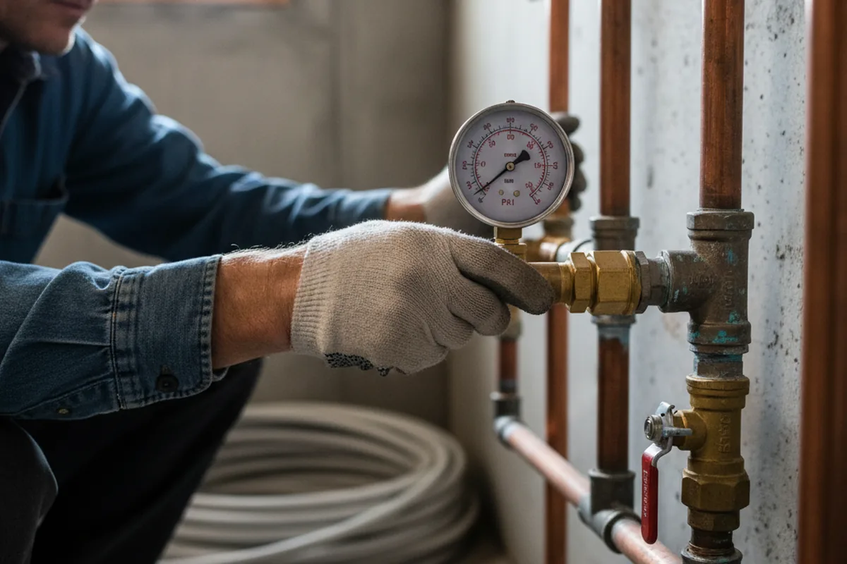Pressure testing a repaired line during Water Line Repair in Lambertville